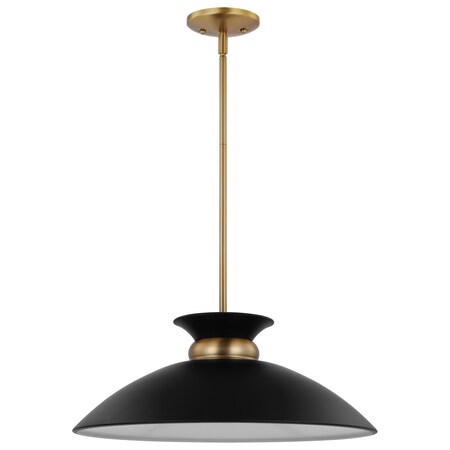 Nuvo Perkins 1-Light Medium Pendant - Matte Black with Burnished Brass 60/7461
